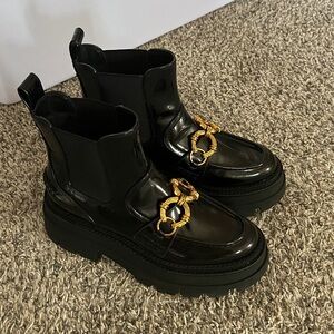 Circus by Sam Edelman Black Ankle Boots with Gold Accents
